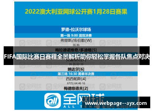FIFA国际比赛日赛程全景解析助你轻松掌握各队焦点对决 FIFA国际比赛日赛程全景解析助你轻松掌握各队焦点对决