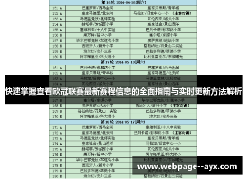 快速掌握查看欧冠联赛最新赛程信息的全面指南与实时更新方法解析